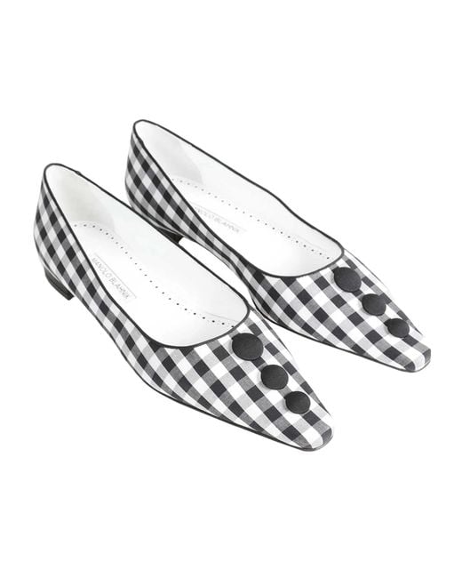 Manolo Blahnik White Checkered Ballet Shoes