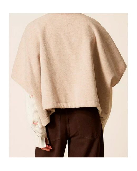Twinset Natural Zip-Up Mock-Neck Poncho