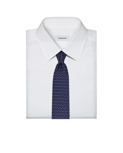 Ferragamo Blue Ferragamo Logo Detailed Printed Tie for men