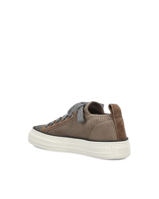 Brunello Cucinelli Brown Knitted Lace-Up Sneakers