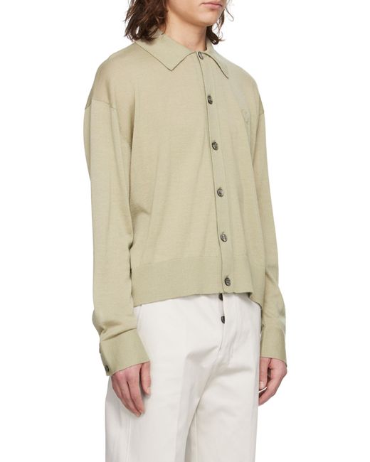 AMI Green Long-Sleeved Button-Up Cardigan for men
