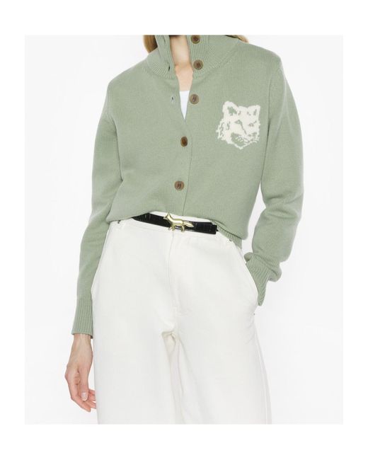 Maison Kitsuné Green Maison Kitsuné Fox Head Intarsia High-Neck Cardigan