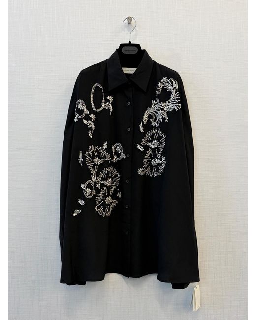 Dries Van Noten Black Oversized Shirt With Jewel Embroidery