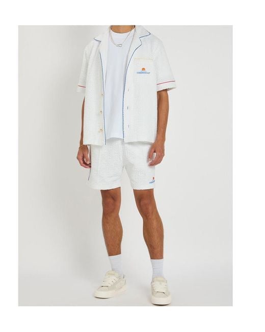 Casablanca White Monogram-Jacquard Towelling Cotton-Blend Shorts for men