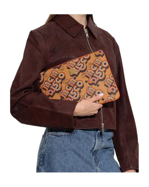 MCM Brown Zip-Top Clutch
