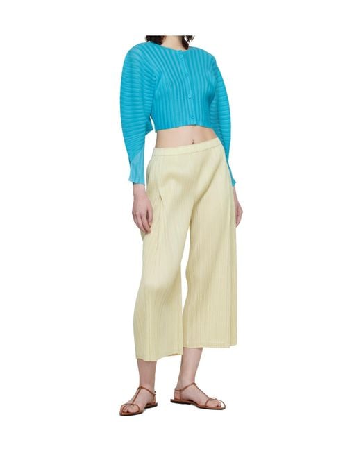 Pleats Please Issey Miyake Blue Pleated Knit Cardigan