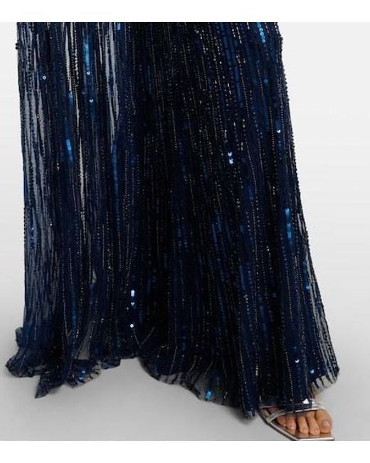 Jenny Packham Blue Luella Fringed Sequined Gown