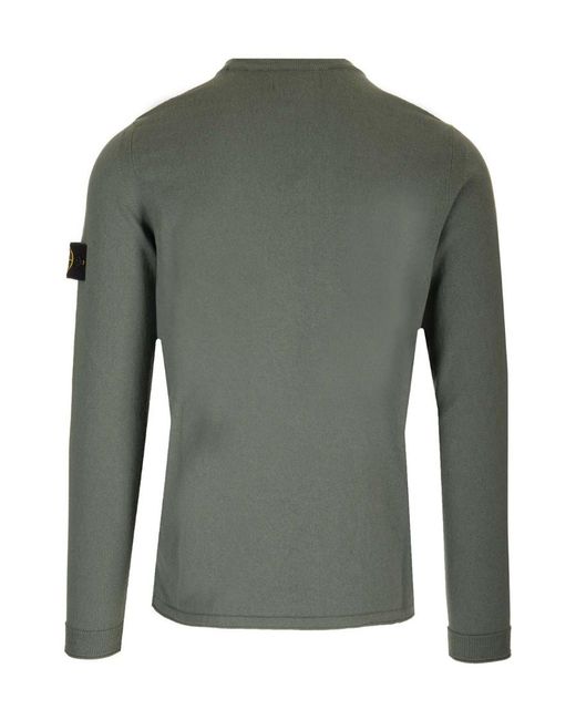 Stone Island Green Compass Patch Crewneck Knitted Jumper for men