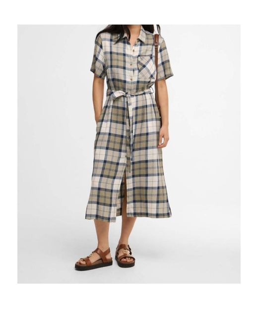 Barbour Multicolor Fern Belted Tartan Midi Dress