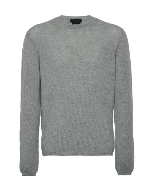 Prada Gray Cashmere Crew-Neck Sweater for men