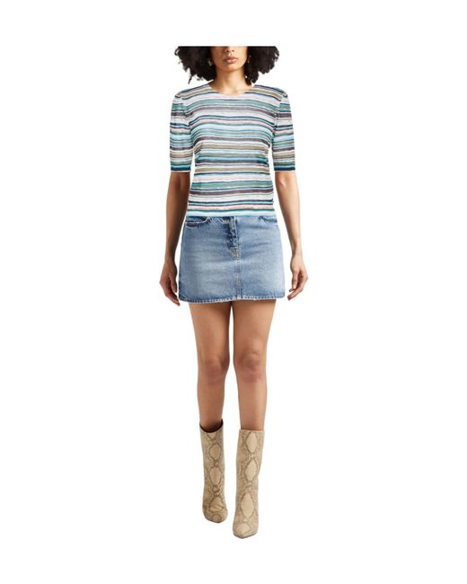 Max Mara Blue Striped Boat-Neck Knit Top