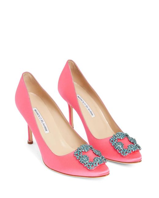 Manolo Blahnik Pink Hangisi Appliqué-Detail Pumps