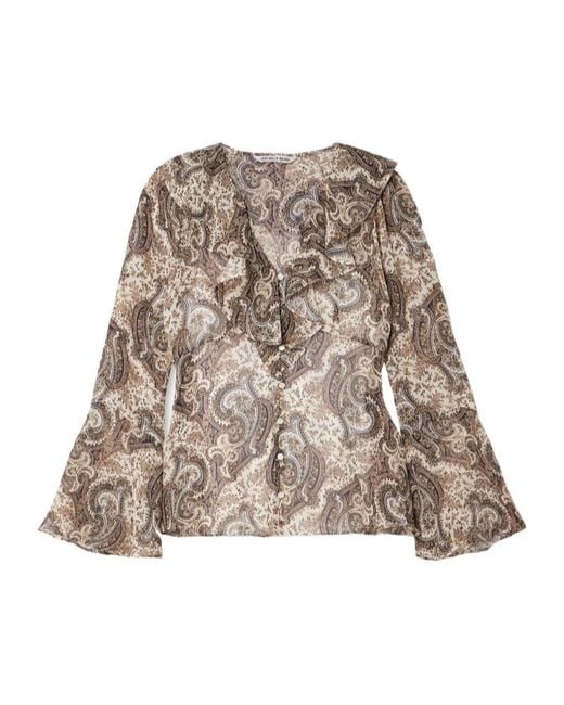 Veronica Beard Natural Kyrie Ruffled Paisley-Print Silk-Georgette Blouse