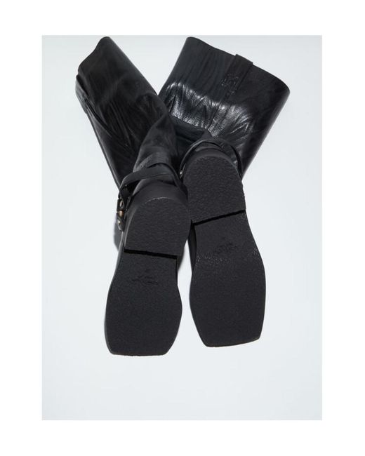 Acne Black Square-Toe Buckle Boots