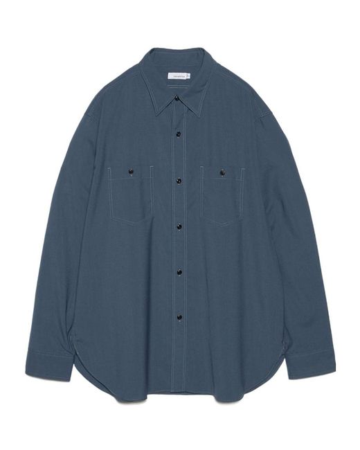 Nanamica Blue Wool Blend Poplin Shirt for men