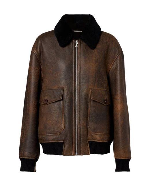 Nour Hammour Brown Anton Shearling-Lined Leather Bomber Jacket