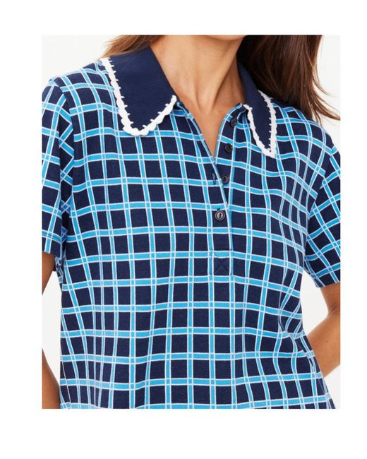 The Upside Blue Clubhouse Checked Polo Top
