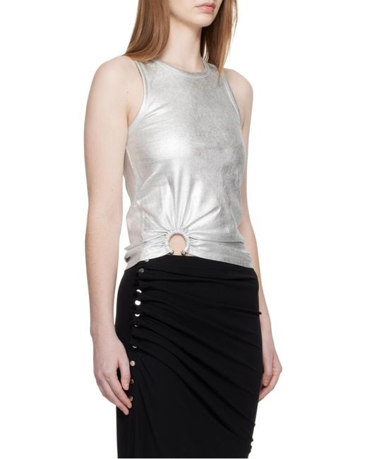 Rabanne White Rabanne Ribbed Asymmetric Hem Top