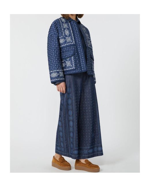 Weekend by Maxmara Blue Quilted Cotton Crew-Neck Jacket