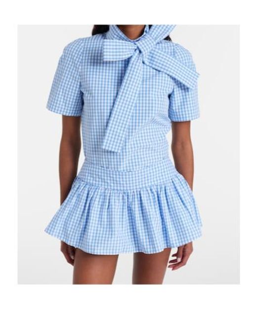 ShuShu/Tong Blue Bow-Detail Gingham Cotton Top
