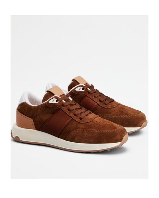 Tod's Brown Panelled Lace-Up Sneakers for men