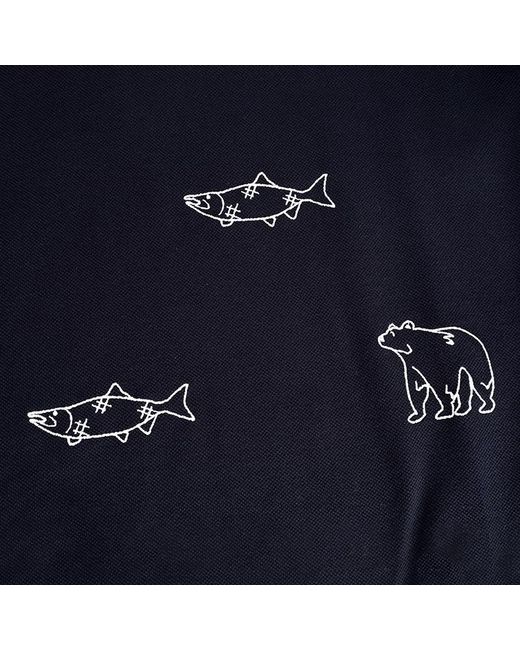 Thom Browne Blue Bear Fish Embroidered Polo Shirt for men