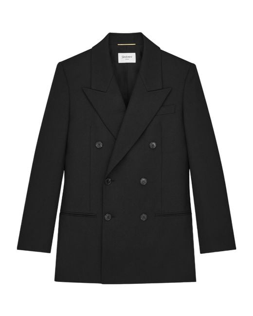 Saint Laurent Black Double-Breasted Long-Sleeved Blazer