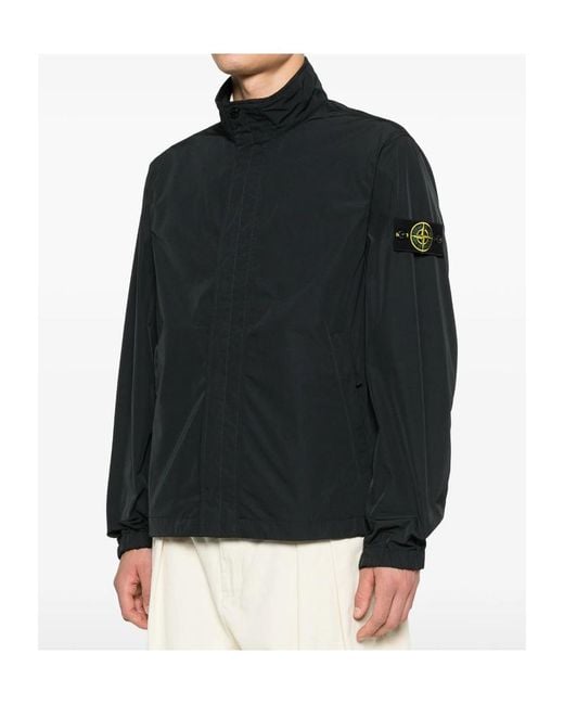 Stone Island Black Logo Patch High Neck Jacket for men
