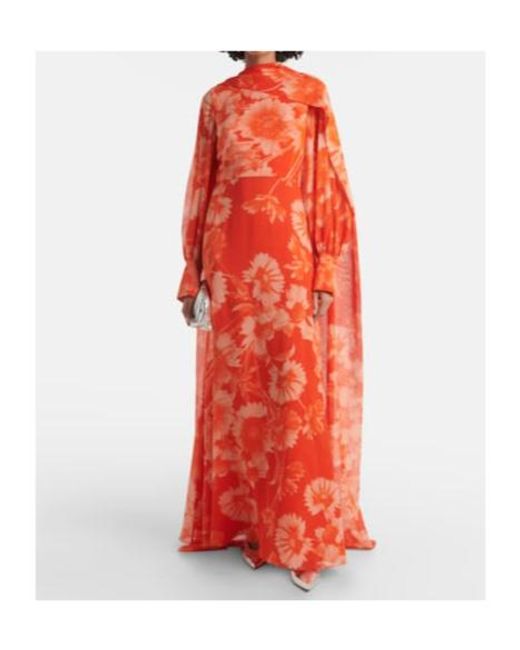 Erdem Red Caped Floral Silk Gown