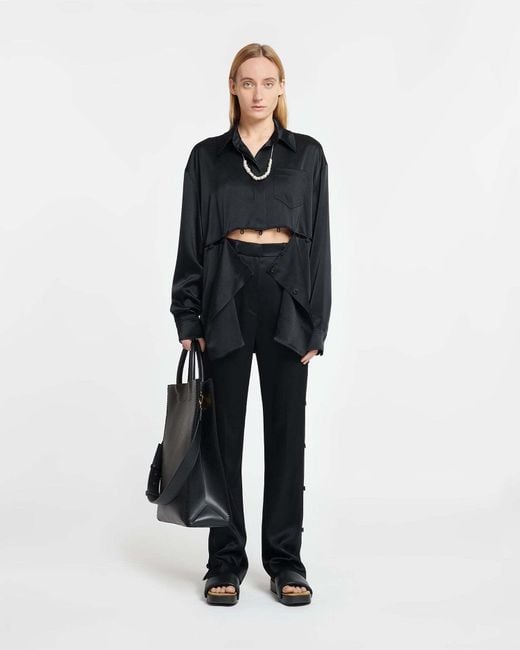 Nanushka Black Felina Straight-Leg Satin Trousers