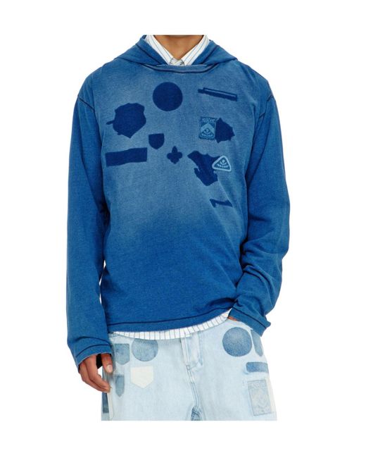 DIESEL Blue Hoodie Long-Sleeve T-Shirt With Shadow-Effect Patches for men