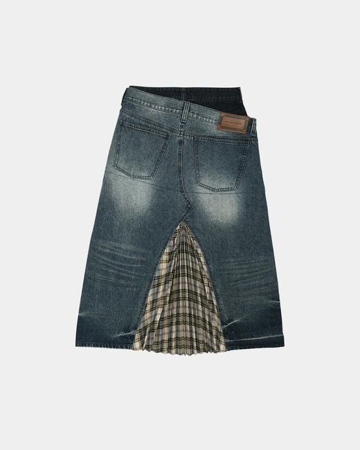 ANDERSSON BELL Gray Pleated Patchwork Denim Midi Skirt