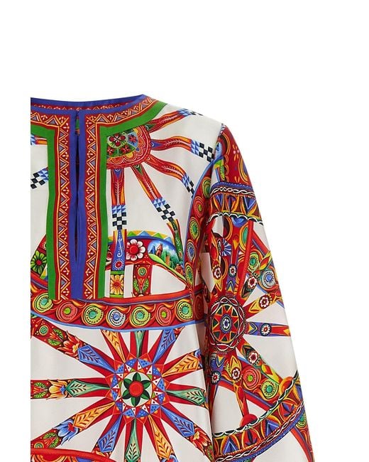 Dolce & Gabbana Red Carretto-Print Twill Kaftan Dress