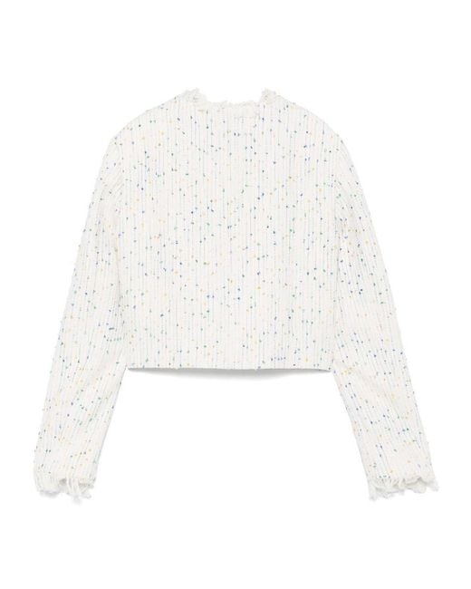 MSGM White Frayed-Edge Jacket
