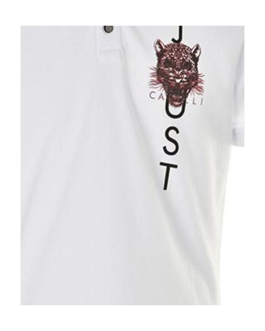 Just Cavalli White Printed Polo Shirt for men
