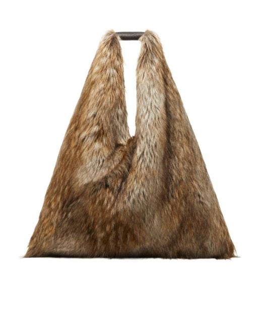 MM6 by Maison Margiela Brown Fur-Effect Classic Japanese Shoulder Bag
