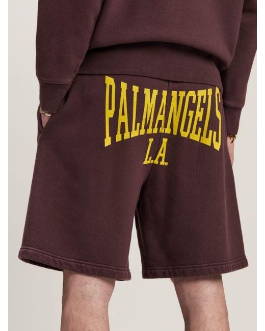 Palm Angels Purple Logo Printed Elastic Waist Track Shorts for men