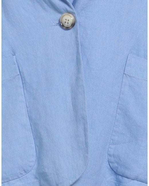 MAX&Co. Blue Solid Color Linen Blazer