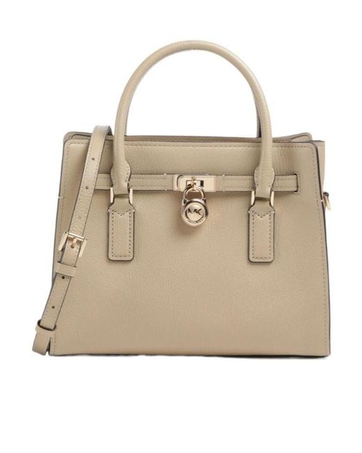 MICHAEL Michael Kors Natural Hamilton Logo-Padlock Pebbled-Leather Tote Bag