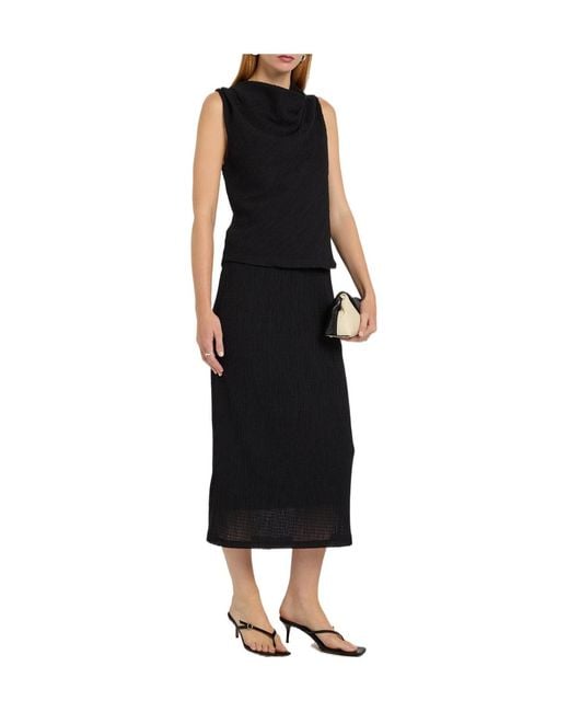 Vince Black Shadow Draped Textured Fine-Knit Midi Skirt