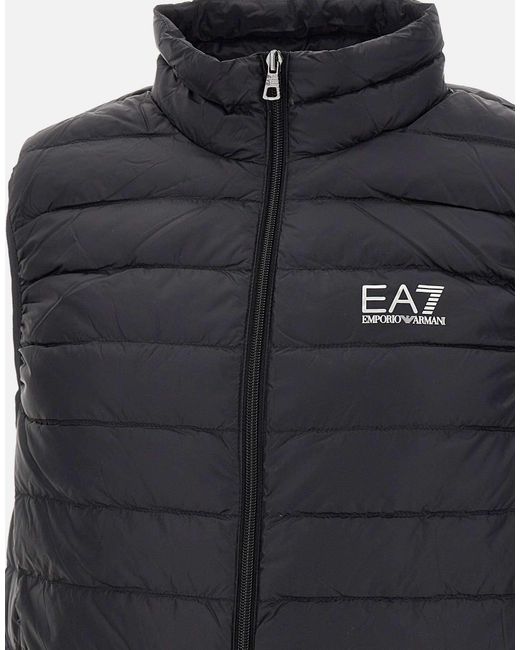 EA7 Black Logo Printed Quilted Padded Gilet for men