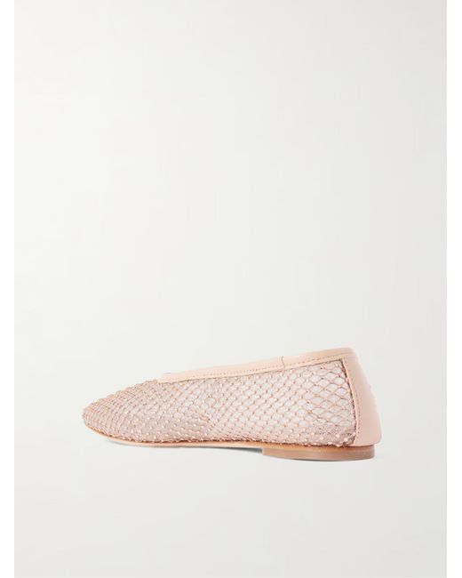 Staud Pink Alba Crystal-Embellished Mesh Ballet Flats