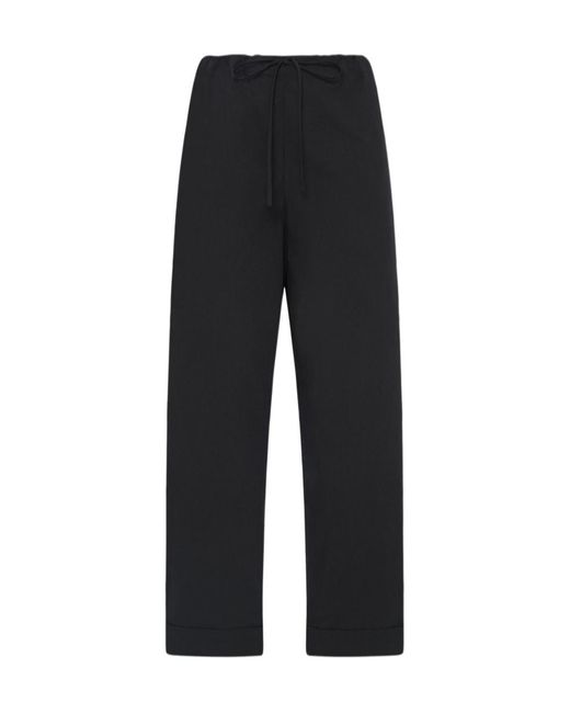 The Row Black Delano Elastic Drawstring Waist Trousers