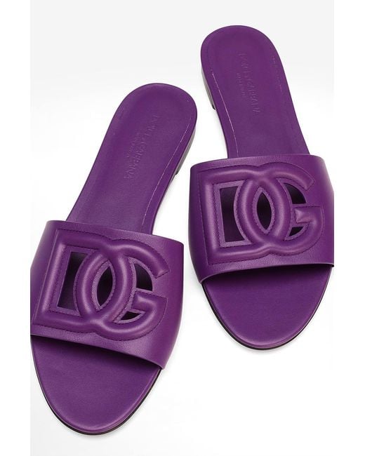 Dolce & Gabbana Purple Logo Cut-Out Sandals
