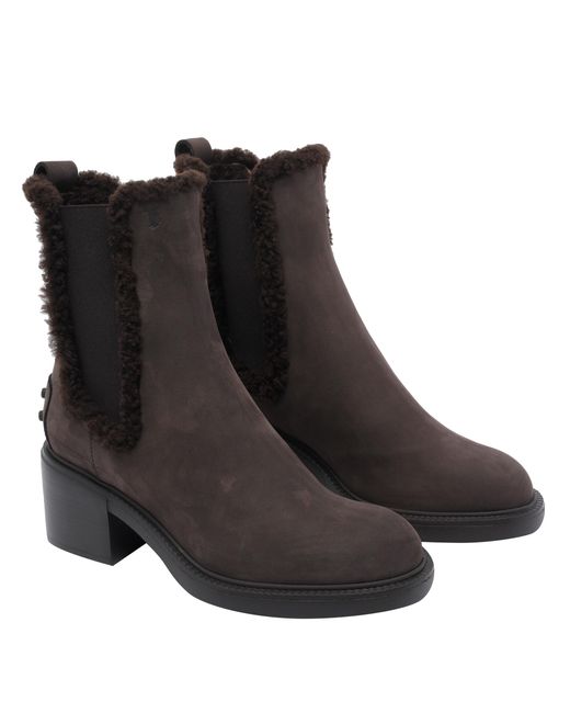 Tod's Black Teddy Detailed Heeled Ankle Boots