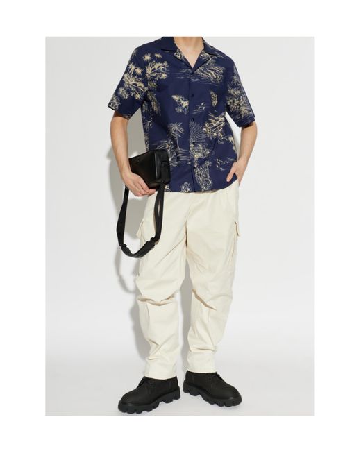 Moncler Blue Floral Printed Short-Sleeved Shirt for men