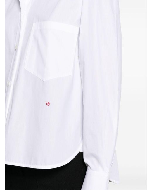 Victoria Beckham White Logo Embroidered Long-Sleeved Shirt
