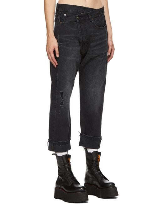 R13 Blue Crossover Distressed Cropped Jeans