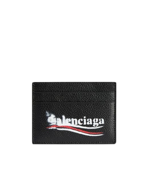 Balenciaga Black Political Stencil Logo Printed Card Holder for men