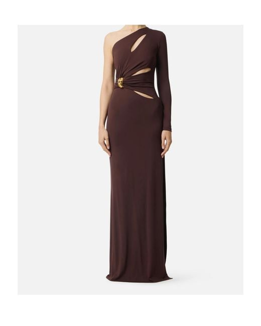 Elisabetta Franchi Purple Cut-Out One-Shoulder Carpet Dress